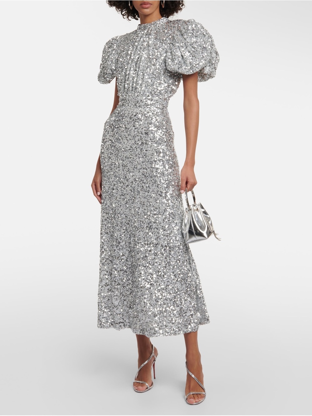Rotate Puff-Sleeve Sequined Midi Dress